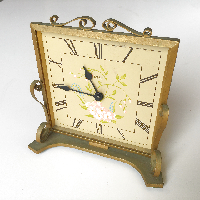 CLOCK, Mantel Clock - 1940s Gold Framed Smiths